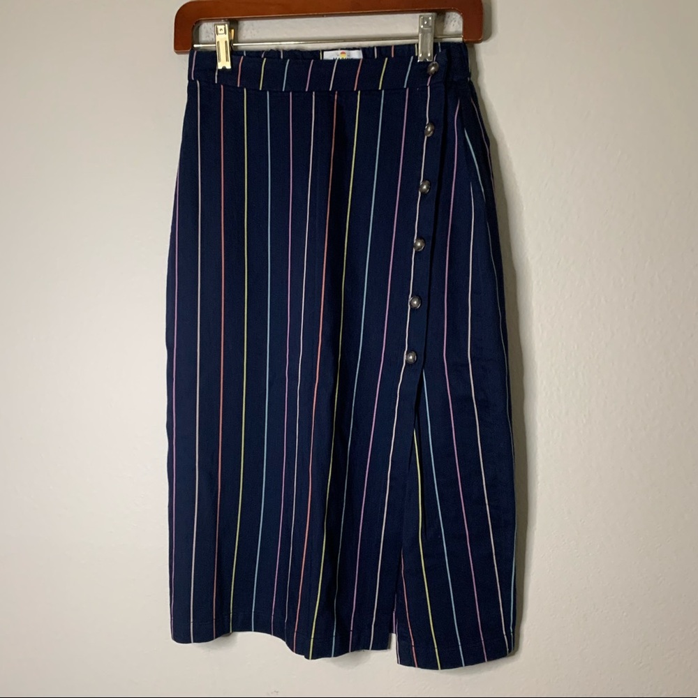 Marine Layer Button Up Striped Midi Skirt  XS